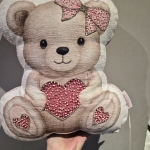 NWT Cute Teddy Bear Pillow with Pink Accents